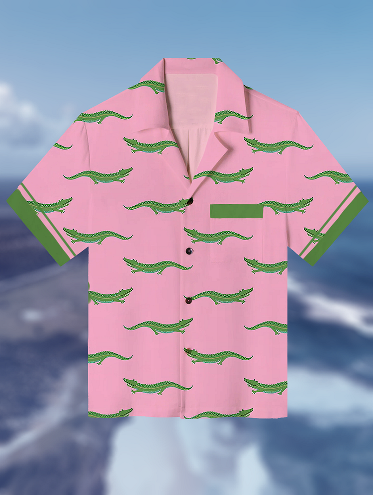 Men's Vacation Contrast Color Crocodile Print Shirt