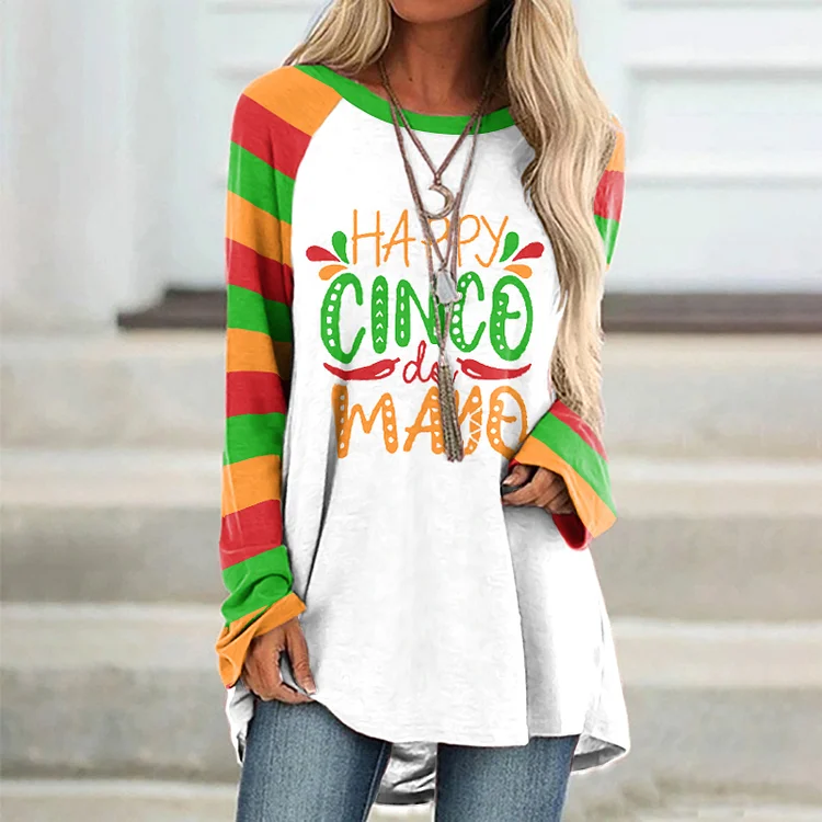 VChics Happy Cinco De Mayo Casual Long Sleeve Tunic