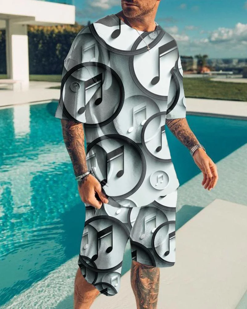 Men's Abstract Circle Print Short Sleeve Suits
