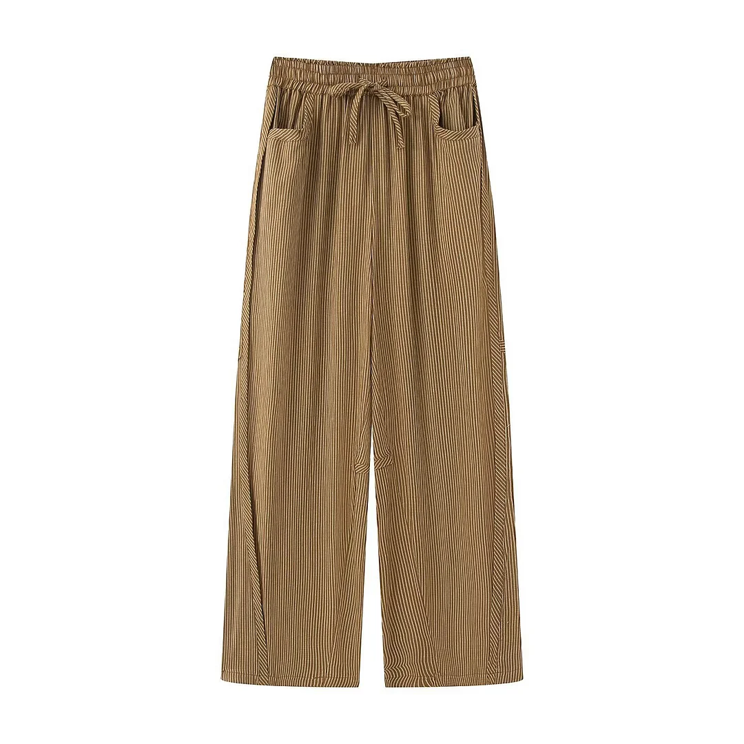 Nigikala Nigikala Women's Clothing 2025 Autumn Loose Belt With Vertical Striped Casual Trousers Women F82517