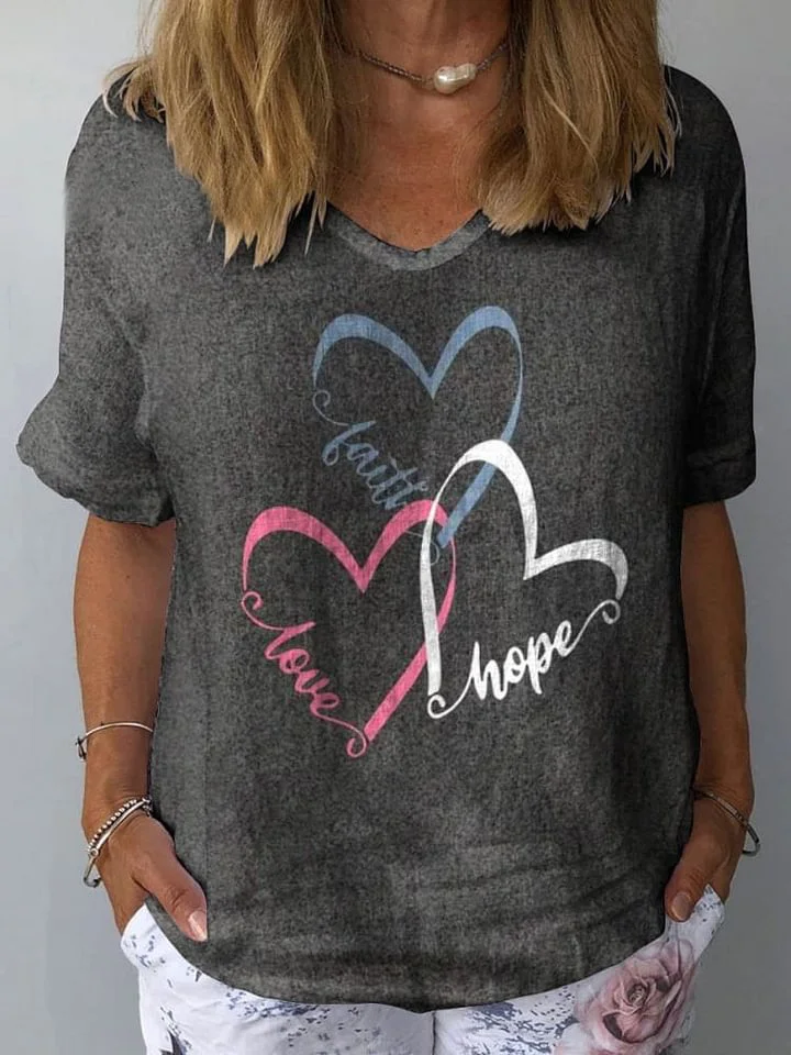 Women's Romantic Heart Art Print Casual Cotton And Linen Shirt