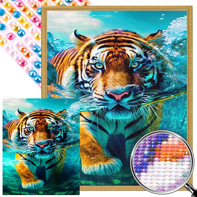 Partial AB Drill-Full Round Drill Diamond Painting - Swimming Tiger - 40*50cm