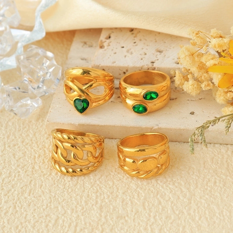 Vintage Style Modern Style Commute Heart Shape Twist 304 Stainless Steel Zircon 14K Gold Plated Plating Hollow Out Inlay Rings