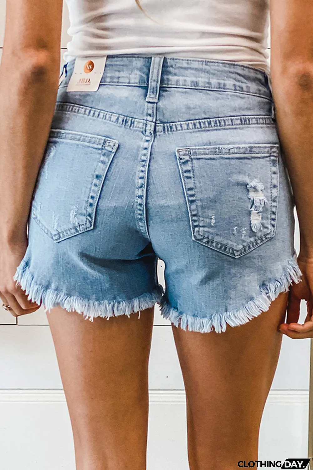Light Blue Frayed Hem Denim Shorts