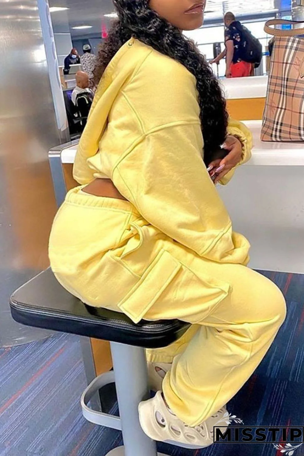 Yellow Fashion Casual Solid Patchwork O Neck Long Sleeve Two Pieces