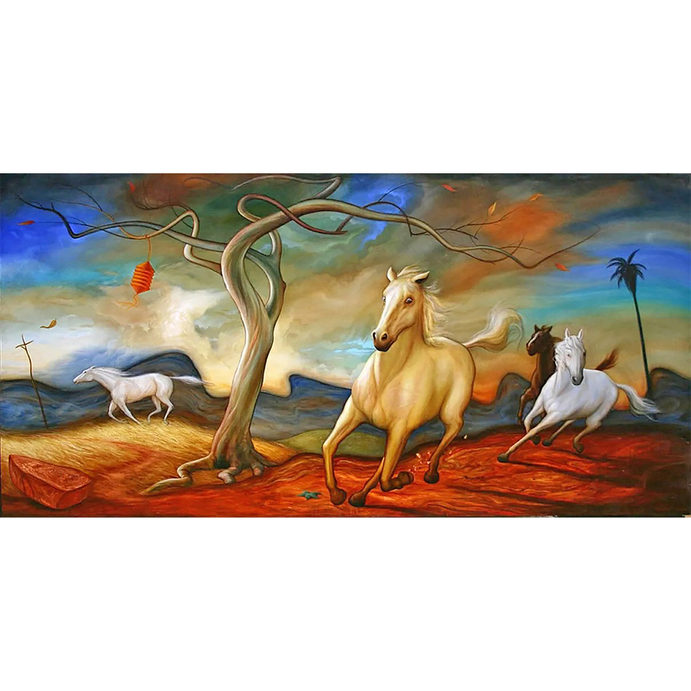 

85*45CM - Horses Gallop - Round Drill Diamond Painting, 501 Original