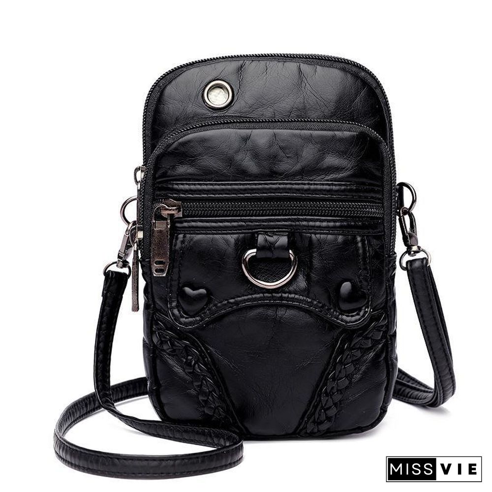 Retro Soft Women Zipper Shoulder Bag