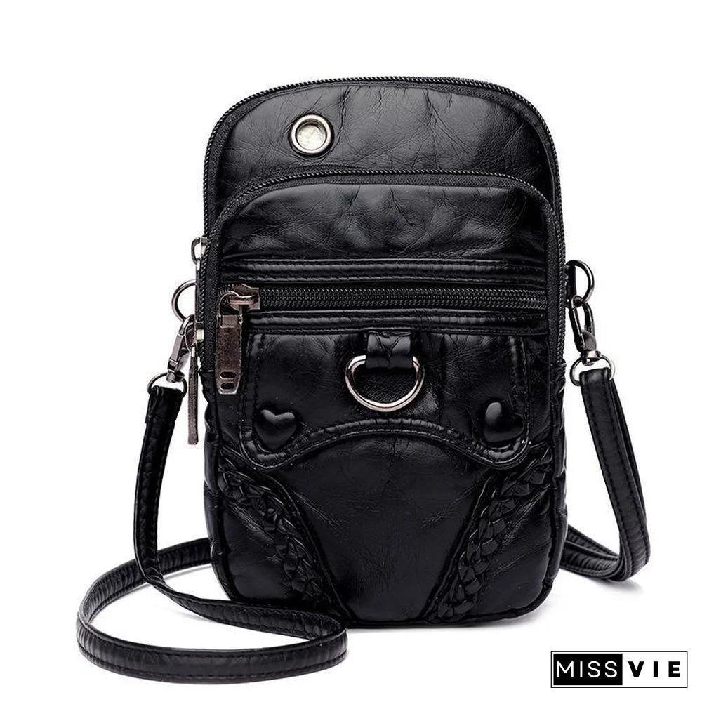 Retro Soft Women Zipper Shoulder Bag