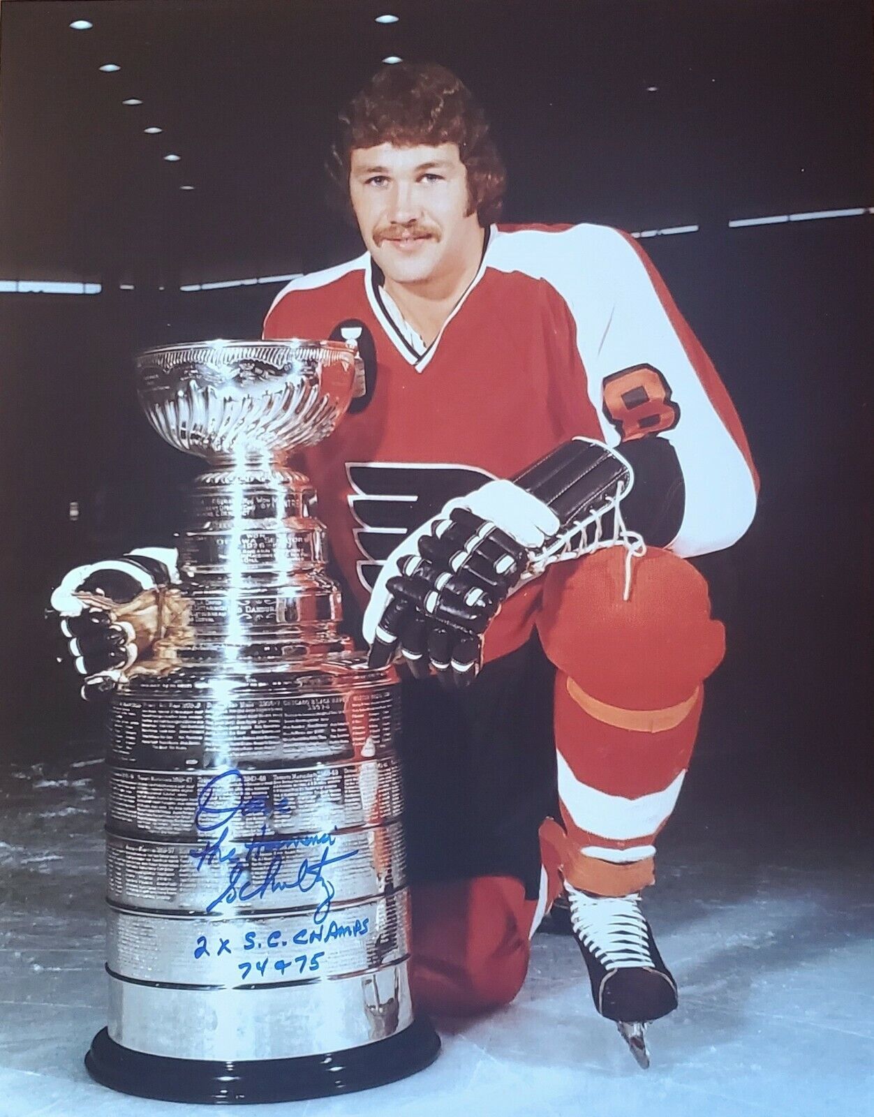 Autographed 11x14 Dave the Hammer Schultz Philadelphia Flyers Photo Poster painting wShow ticket