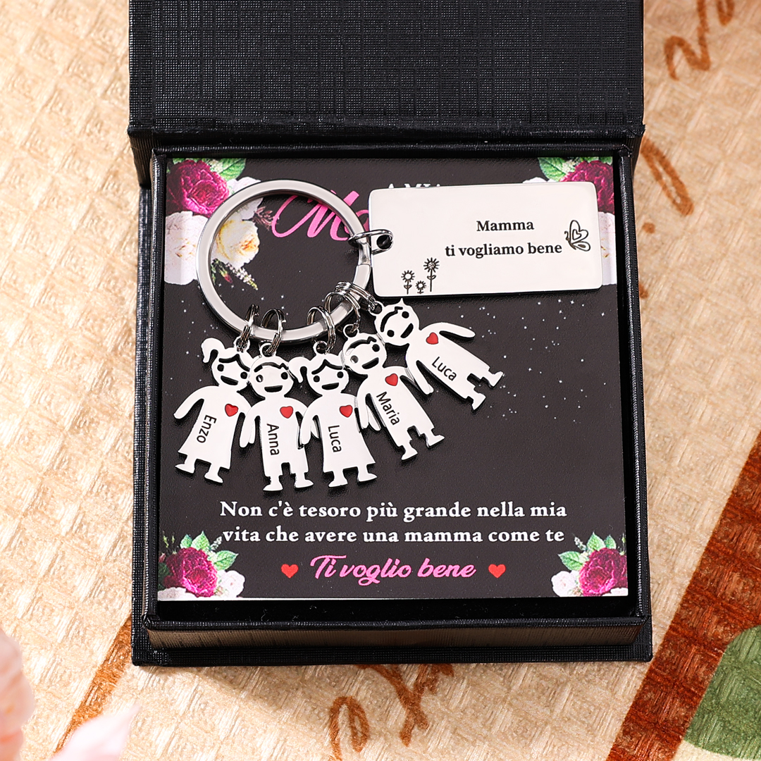 Festa della Mamma Mamma ti voglio bene-Portachiavi ciondolo bambino 5 nomi personalizzati regalo per mamma