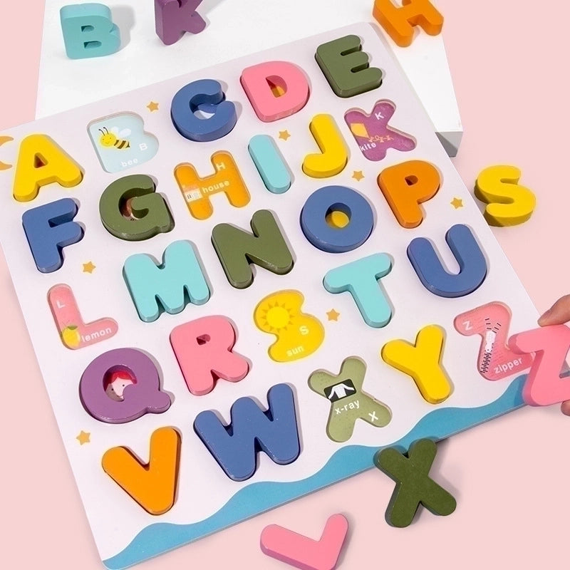 Wooden Colorful Alphabet Number Cognitive Matching Puzzle Kids Toys