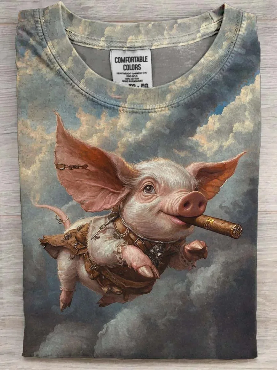 Eagerlys  Unisex Flying Pig  Art Print T-shirt Eagerlys