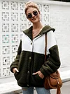 Stitching Color Plush Hooded Coat