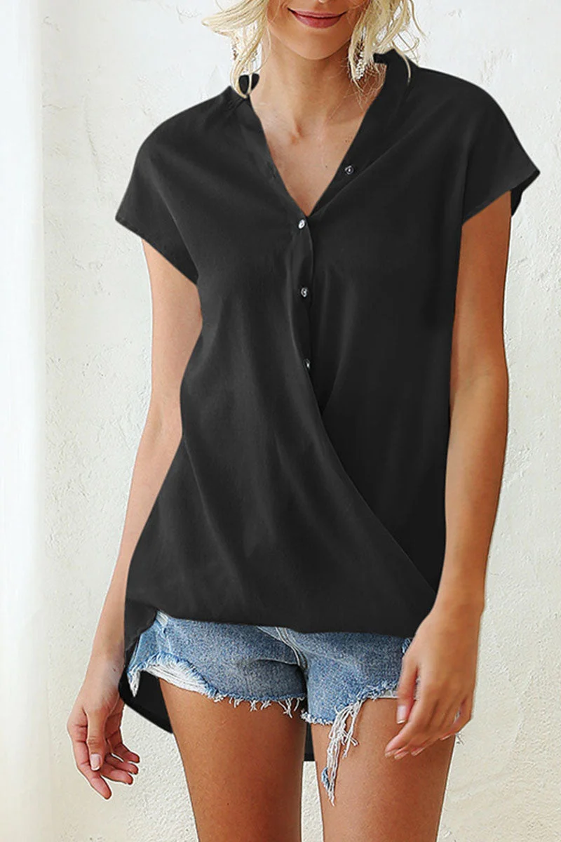 Casual Solid Split Joint V Neck Tops(6 Colors)
