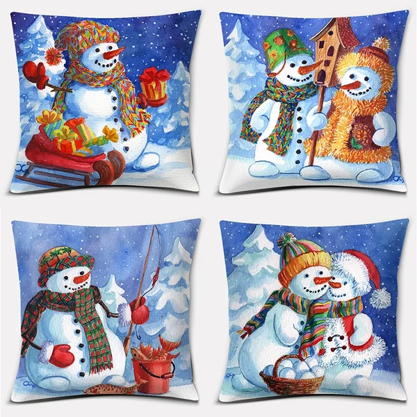 Christmas Decoration Snowman Oil Painting Series Pillowcase Home Decoration (45cm * 45cm)