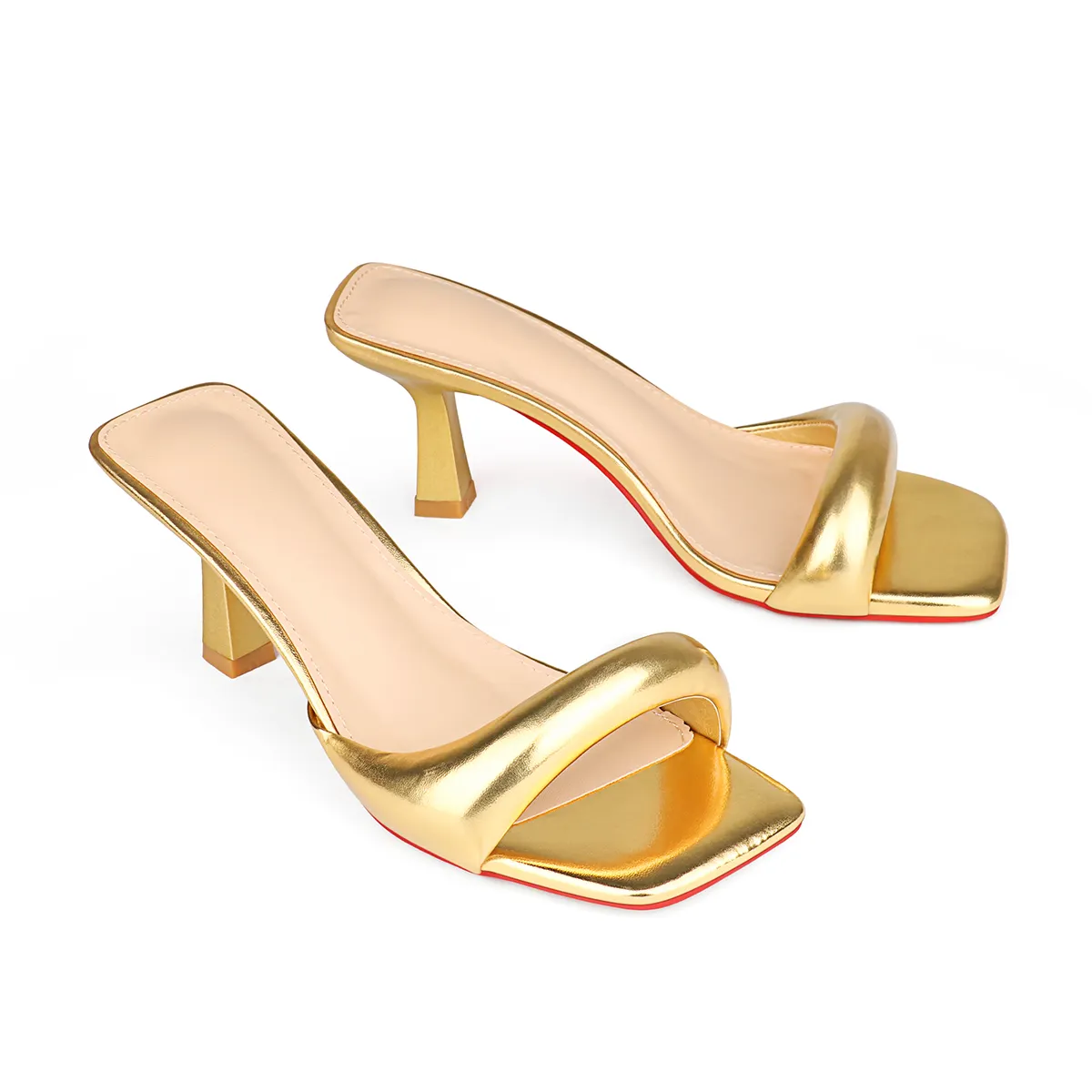 70mm Women's Special Heel Mule Sandals Square Toe Red Bottom Shoes  -vocosishoes