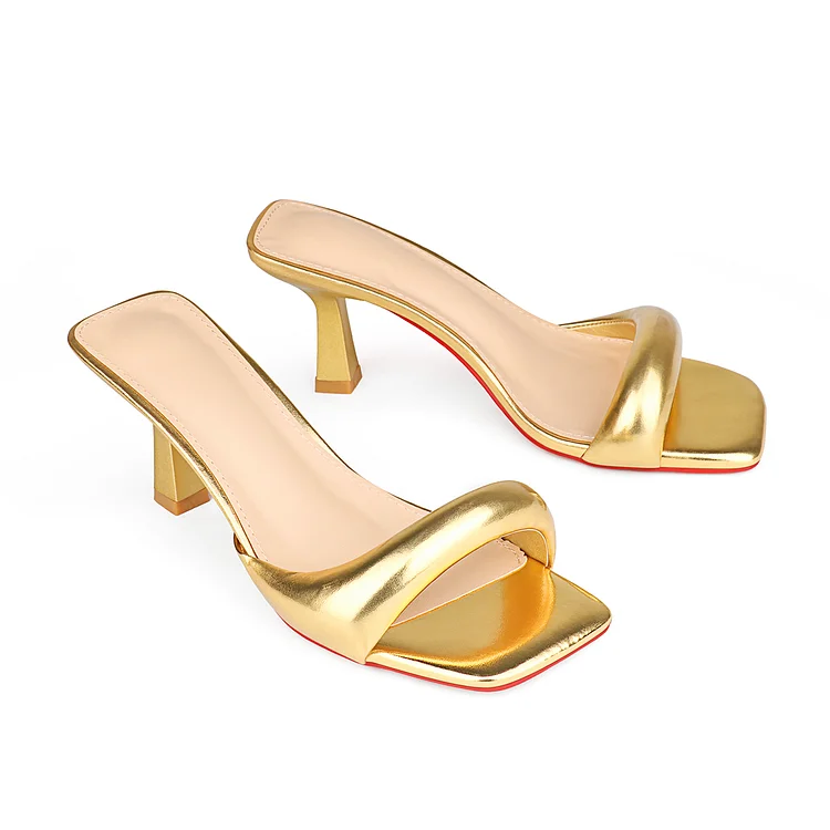 70mm Women's Special Heel Mule Sandals Square Toe Red Bottom Shoes   VOCOSI VOCOSI