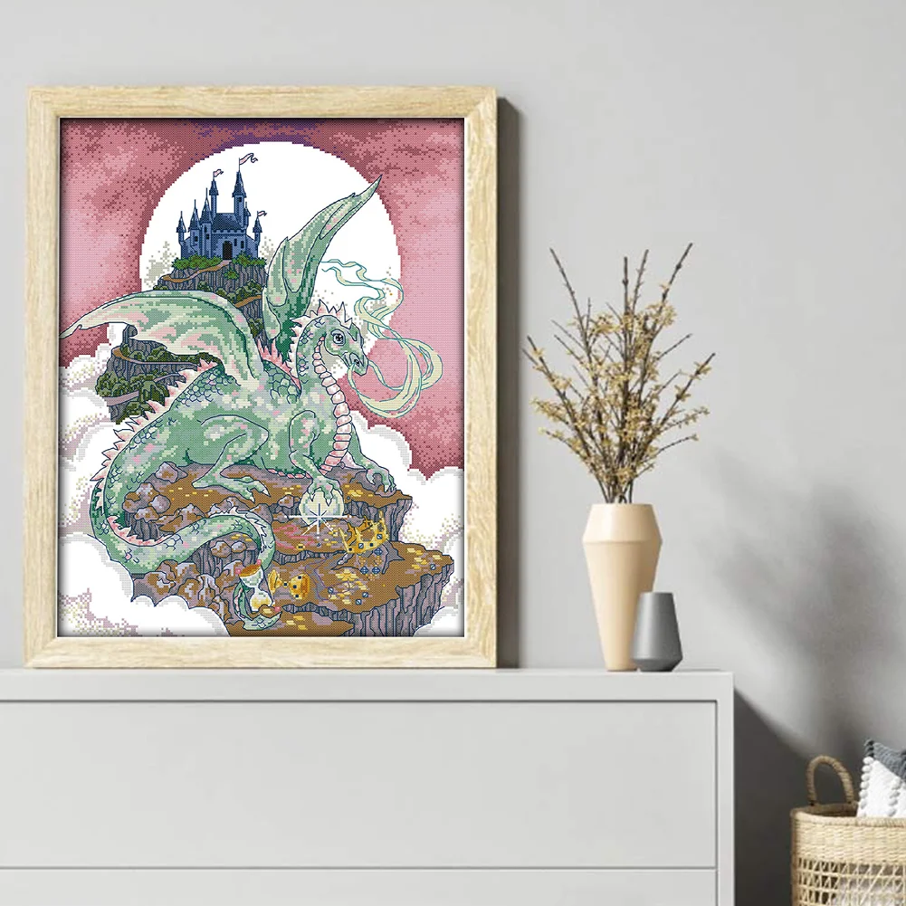 DIY Stamped Cross Stitch 14CT Partial Embroidery 40*49cm - Castle Guardian