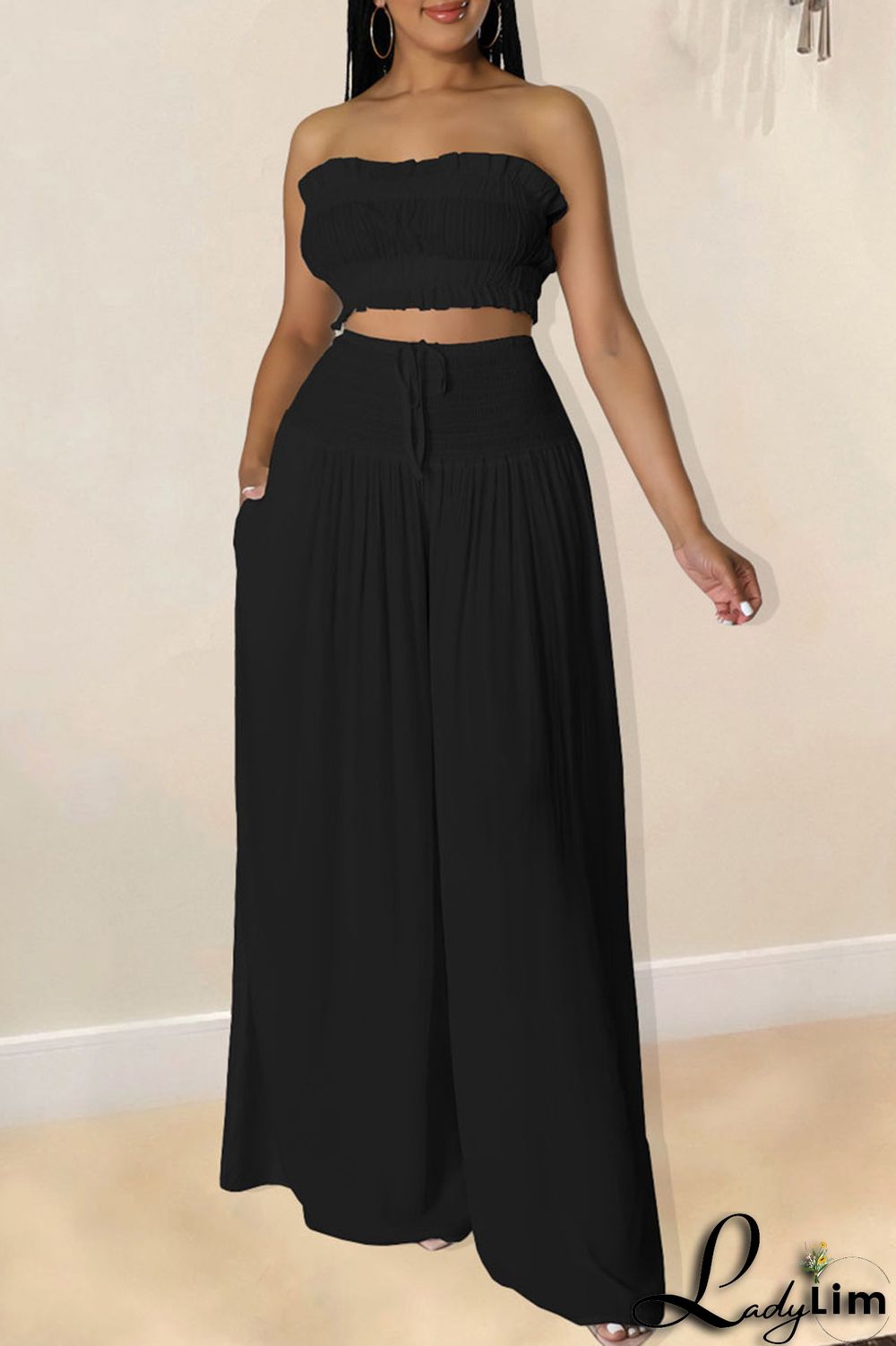 Red Sexy Solid Split Joint Stringy Selvedge Strapless Sleeveless Two Pieces