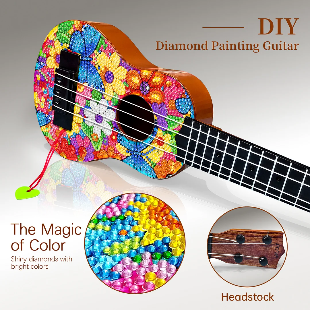 DIY Wooden Guitar Diamond Art Ornament Unique for Musicians (Flower Butterfly)