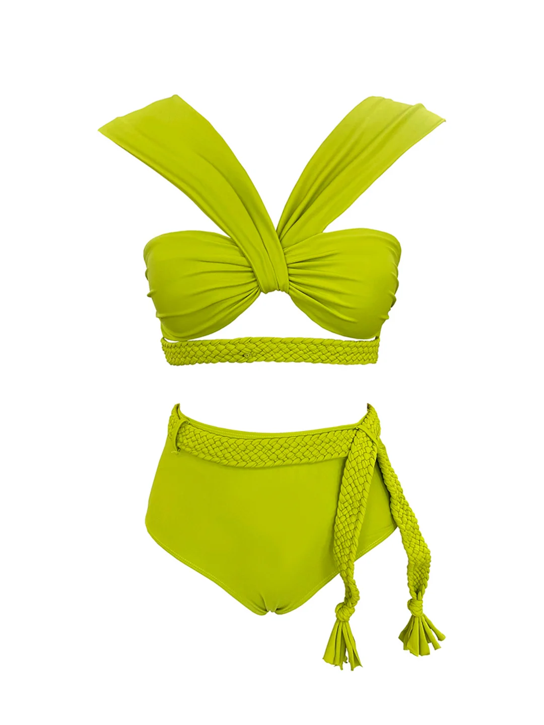 Uveng Solid Color Choreette Tied High-Waisted Bikini INS Split Swimsuit Women 2025 New Bikini