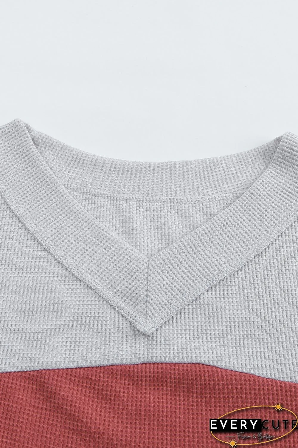 Red Wild Leopard Contrast Sleeve Colorblock Waffle Knit Top