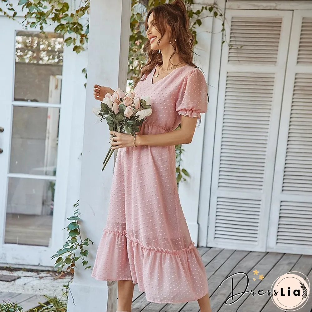 Elegant V-Neck Loose Ruffles Dress Womens Street Retro Long Spring And Summer Bohemian