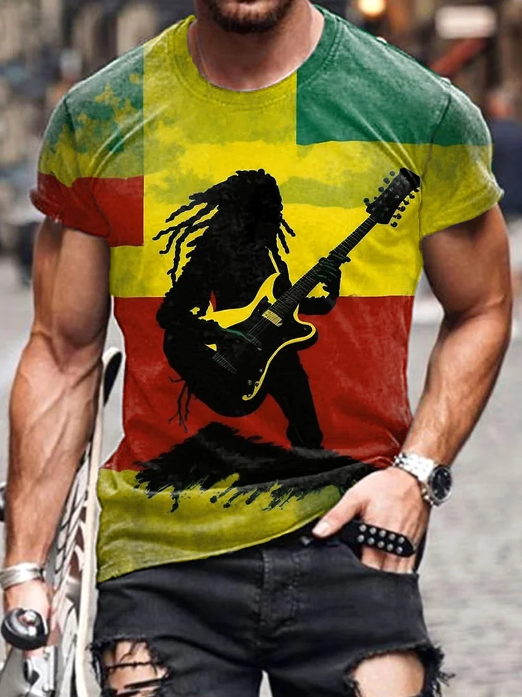 Reggae Music Print Casual Cozy T-Shirt