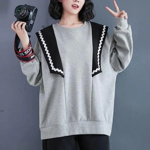 New Arrival 2020 Korean Simple Style Patchwork Color Loose Ladies  Pullovers Hoodies