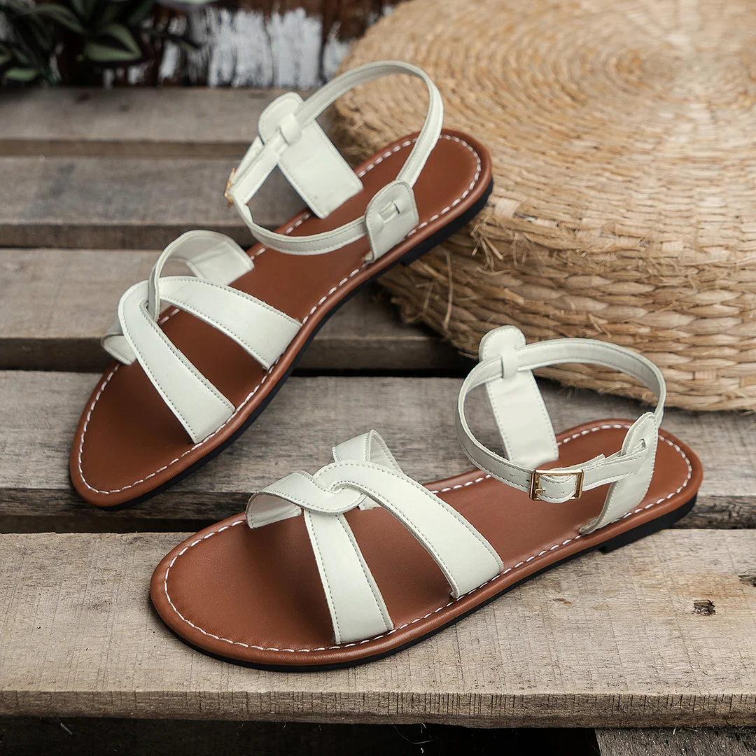 Tanguoant Tanguoant Sandals Women 2023 Summer Round Head Solid Color One-Line Soft Bottom Comfortable Large Size Sandals