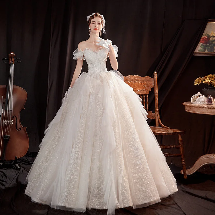 Womens Evening Dress Ball Gown Princess Quinceanera Wedding Dress Starry Sky OffShoulder Slimming