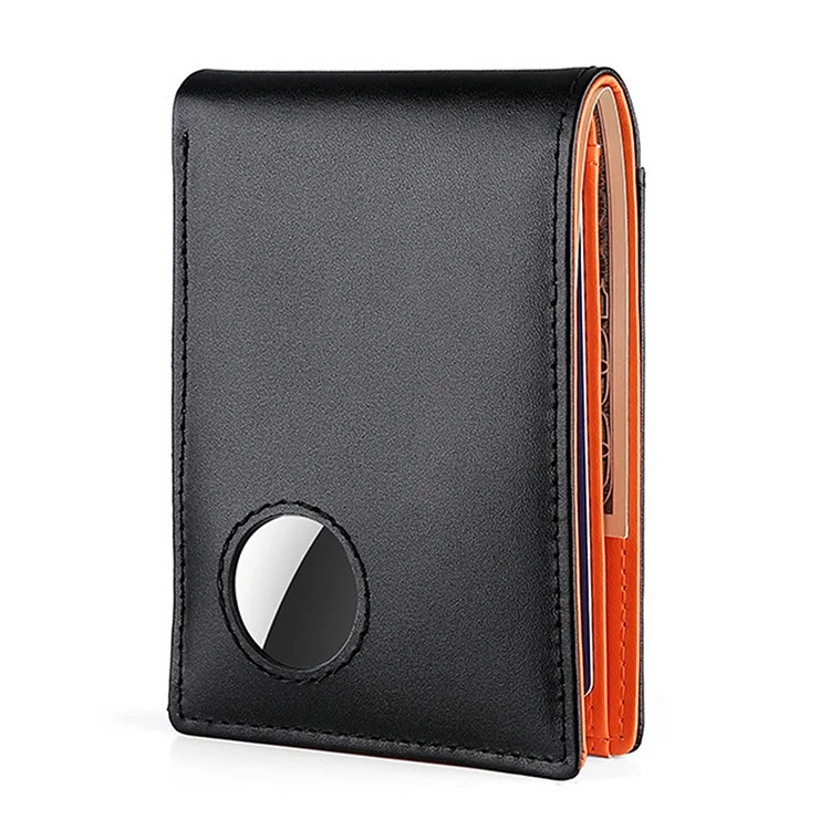 Genuine Leather Air Tag Wallet Anti-Lost Coin Purse for Father Gifts (Orange)