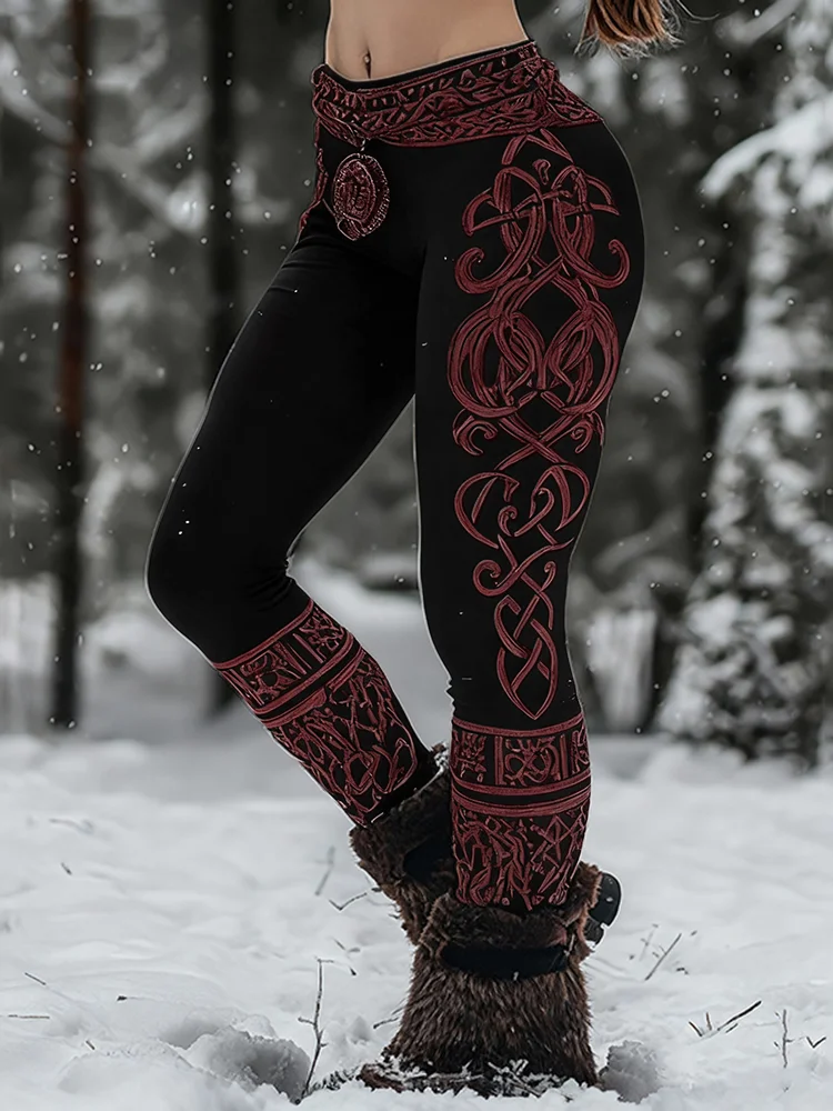 Vintage Viking Pattern Art Cozy Leggings