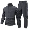 Men's Athletic Softshell Tracksuit 2-Piece Set &ndash; Full-Zip Stand Collar Jacket and Drawstring Sweatpants by Inlyline