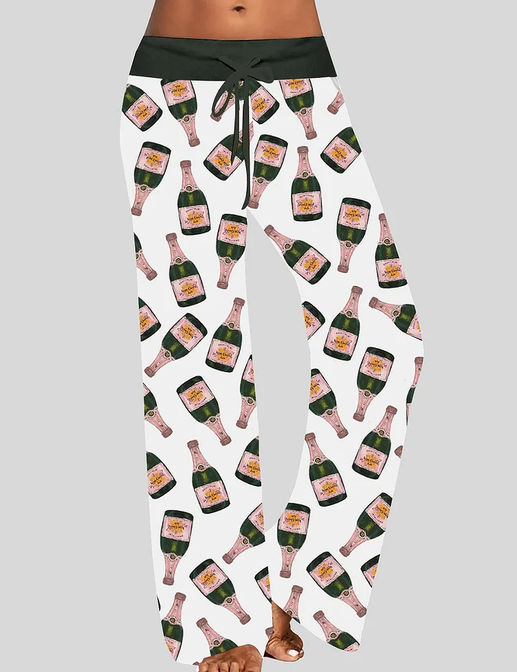 Women's Champagne Bottle Wide Leg Drawstring Waistband Pants