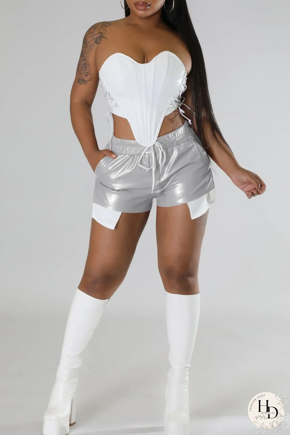 Yellow Sexy Solid Patchwork Regular High Waist Conventional Solid Color Shorts