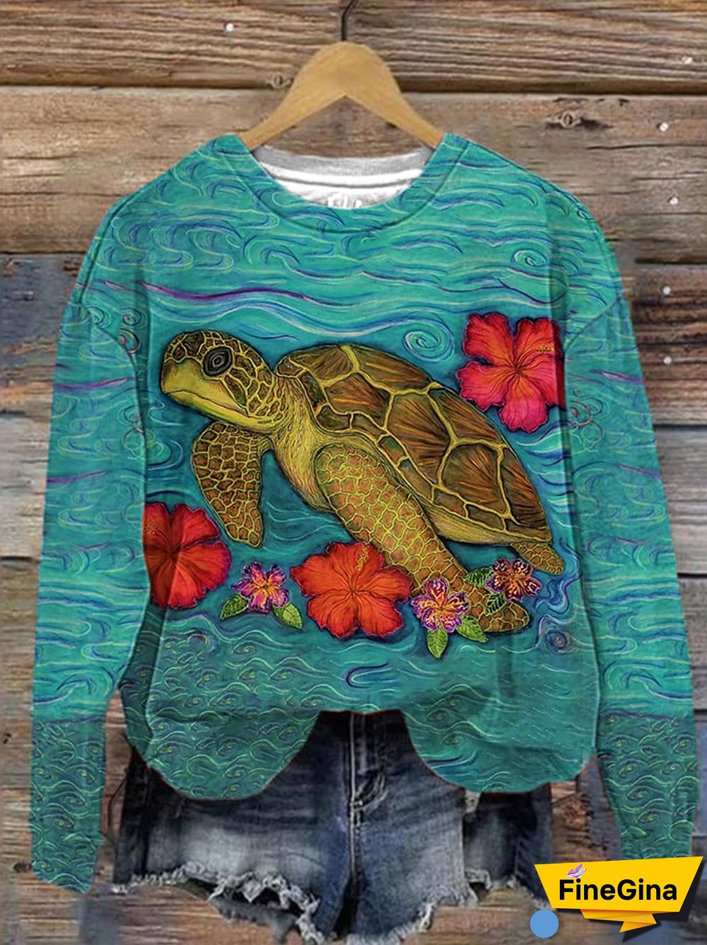 Women's Sea Turtle Hibiscus Print Sweatshirt