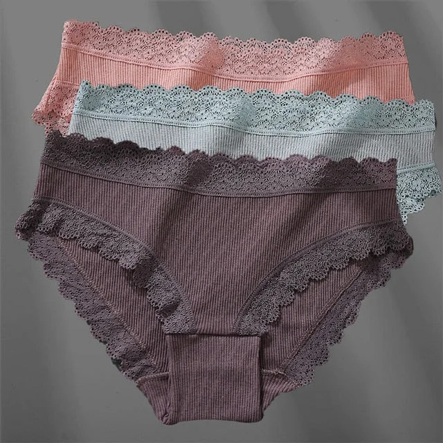 3PCS/Set Women's Cotton Panties Sexy Lace Lingerie Female Soft Underwear For Girls Ladies Underpants Floral Briefs Woman's panty
