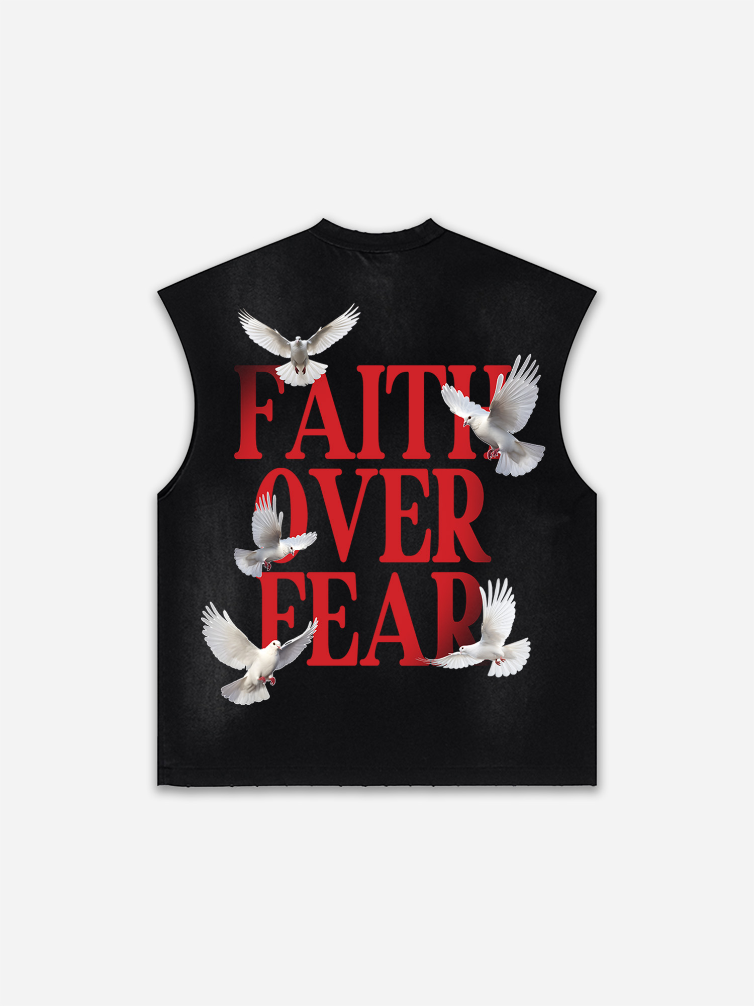 Casual Short Sleeve Faith Over Fear Print Distressed Tank Top