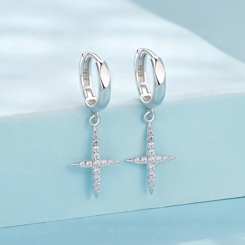 1 Pair White Gold Plated 925 Sterling Silver Zircon Star Drop Earrings