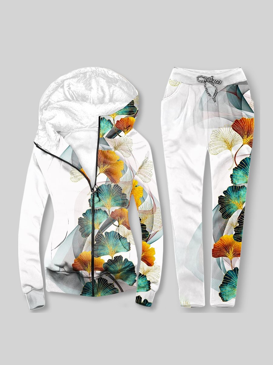 Women's Contrast Print Casual Hoodie Set