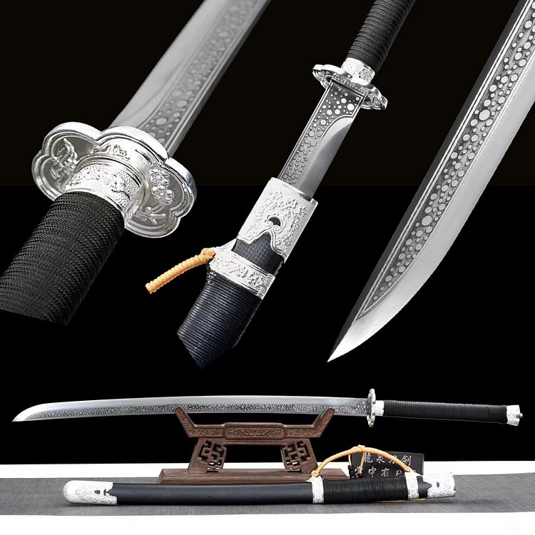 Spring steel Black sheath anime katana,silver tsuba katana,silver blade Japan handmade,katana swords,best long katana,cosplay Samurai sword