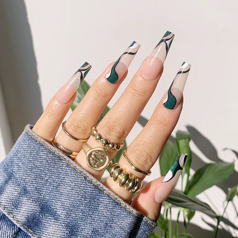 24pcs Fake long fingernail Ballet Nude color transparent Pink cloud Manicure patch press on nails with designs for girls sticker-Nail Inspo