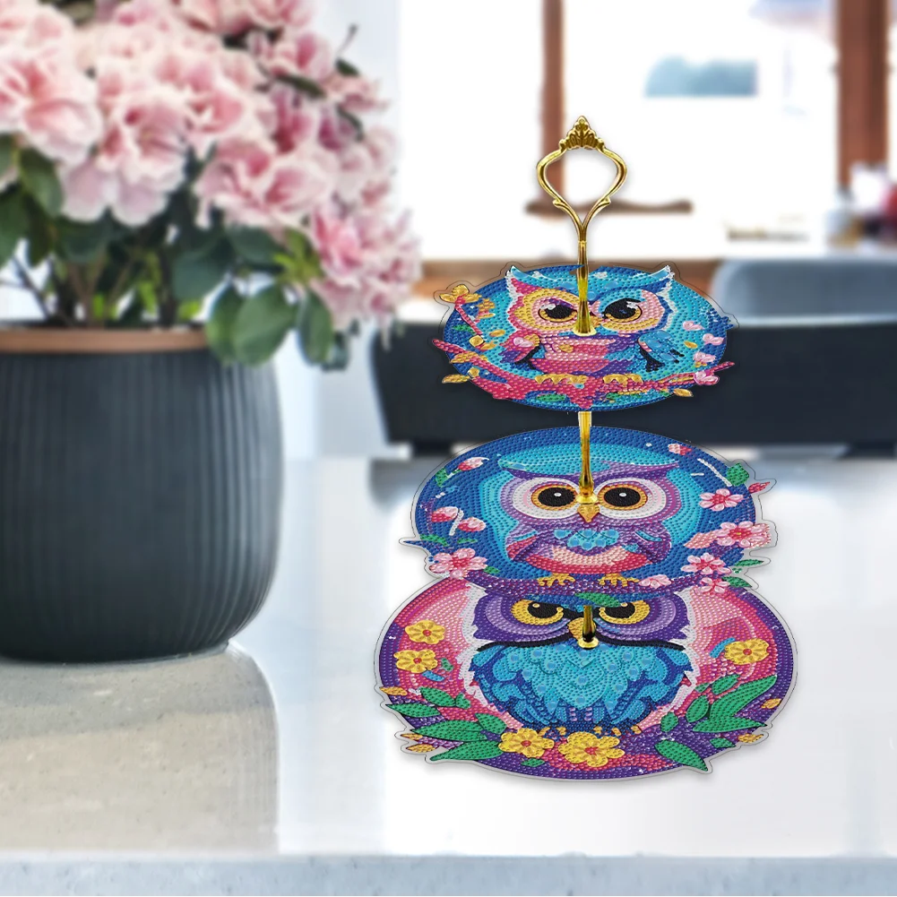 3 Tier Owl Diamond Painting Serving Tray Storage Rack for Adults Beginners