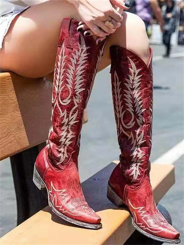 VChics Cowgirl Western Embroidered Knee High Boots