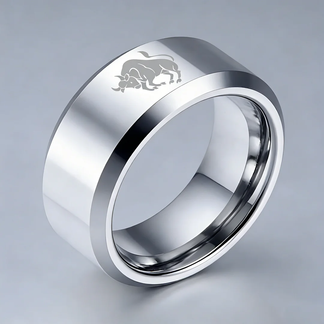 Sliver Edges and Laser Etched Wedding Bands Comfort Fit Mens Womens Sliver Taurus Tungsten Carbide Rings 4MM 6MM 8MM