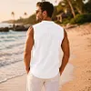 Men's Linen Sleeveless Vest, Casual Button Front Beach Shirt, Summer Vacation Top by Inlyline