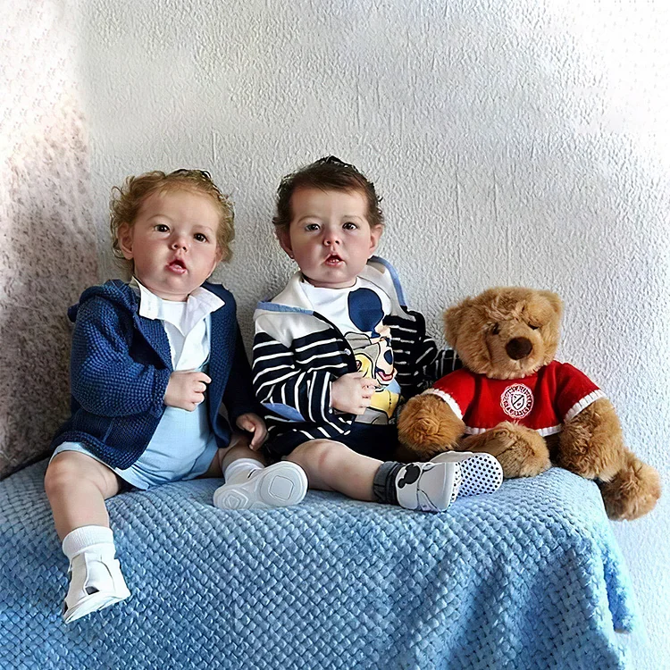 20'' Real Lifelike Twins Boy Blue Eyes Reborn Soft Cloth Body Baby Doll Transa and Epinka