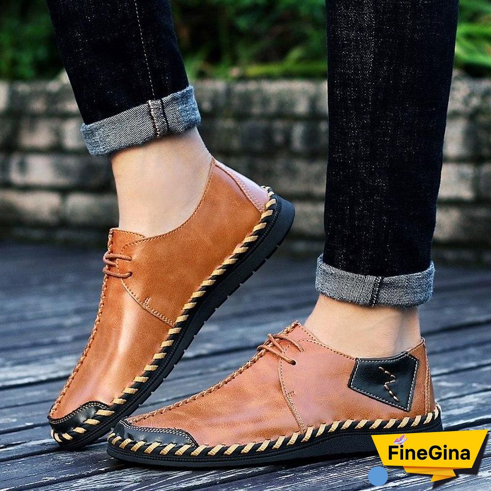 Men Casual Cow Leather Light Comfortable Split Leather Flats Shoes