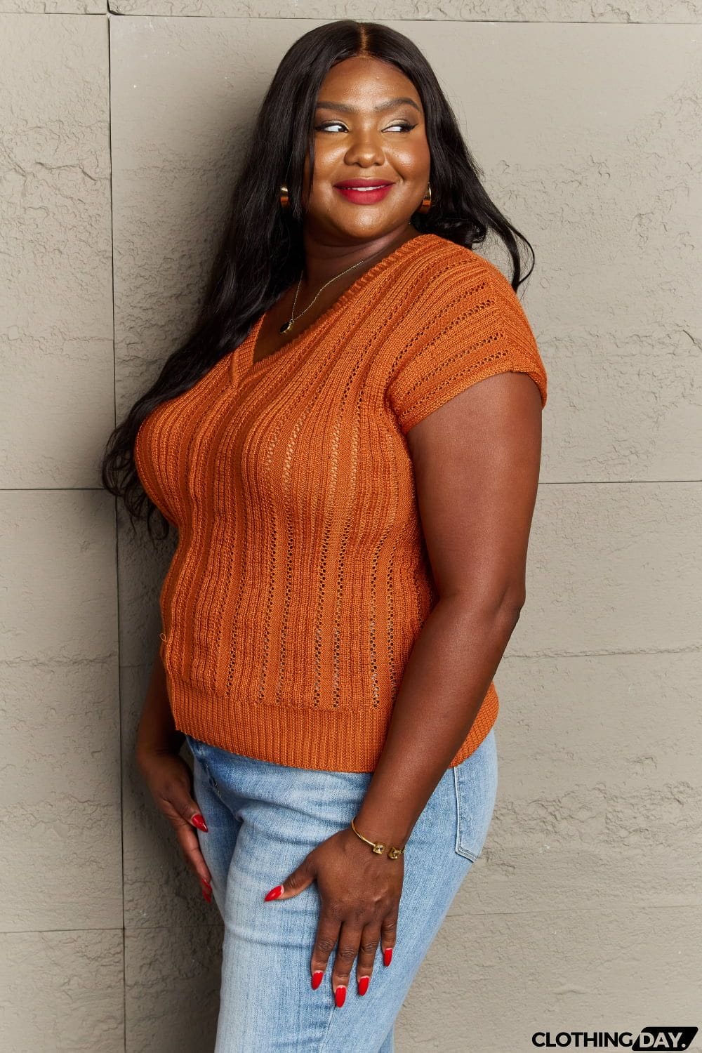 Sew In Love Full Size Preppy Casual Knit Sweater Vest